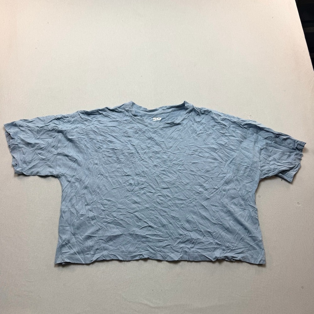 SO T-Shirt Womens Large Blue Excellent Short Sleeve Crew Neck Boxy Crop Top